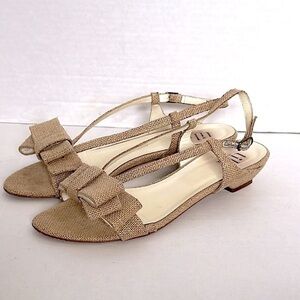 Tibi Tan burlap and gold Sandal with Adjustable Ankle Strap 38.5